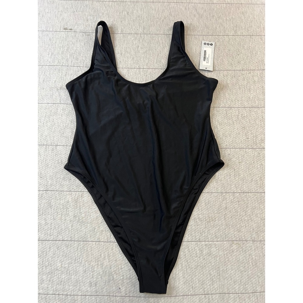 Boohoo Beach Black One Piece Swimsuit Scoop Neck High Cut Size 12 NEW
